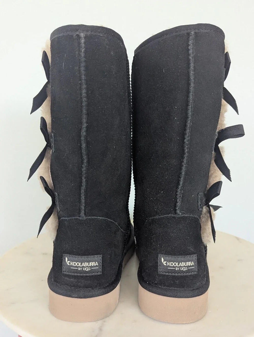 Koolaburra UGG Women's Victoria Black & Tan Bow Detail Tall Winter Boots